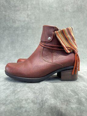 Wolky Edson Leather Ankle Boots Women EU 41 Brown Foldover Wrap Comfort